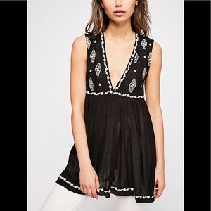 🆕 FREE PEOPLE Diamond Embroidered Black Tank